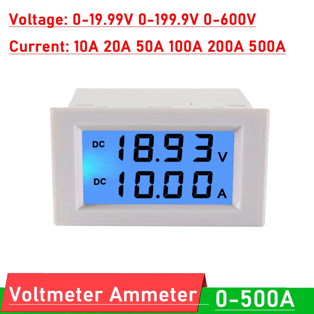 Dc Voltmeter Ammeter 20v 200v 600v 10a 20a 50a 100a 200a 500a Battery Monitor Lcd Display 3494