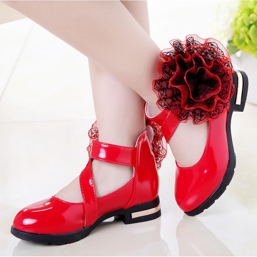 Kids Shoes Girls High Heel Princess Flower Shoes Black School Shoes ...