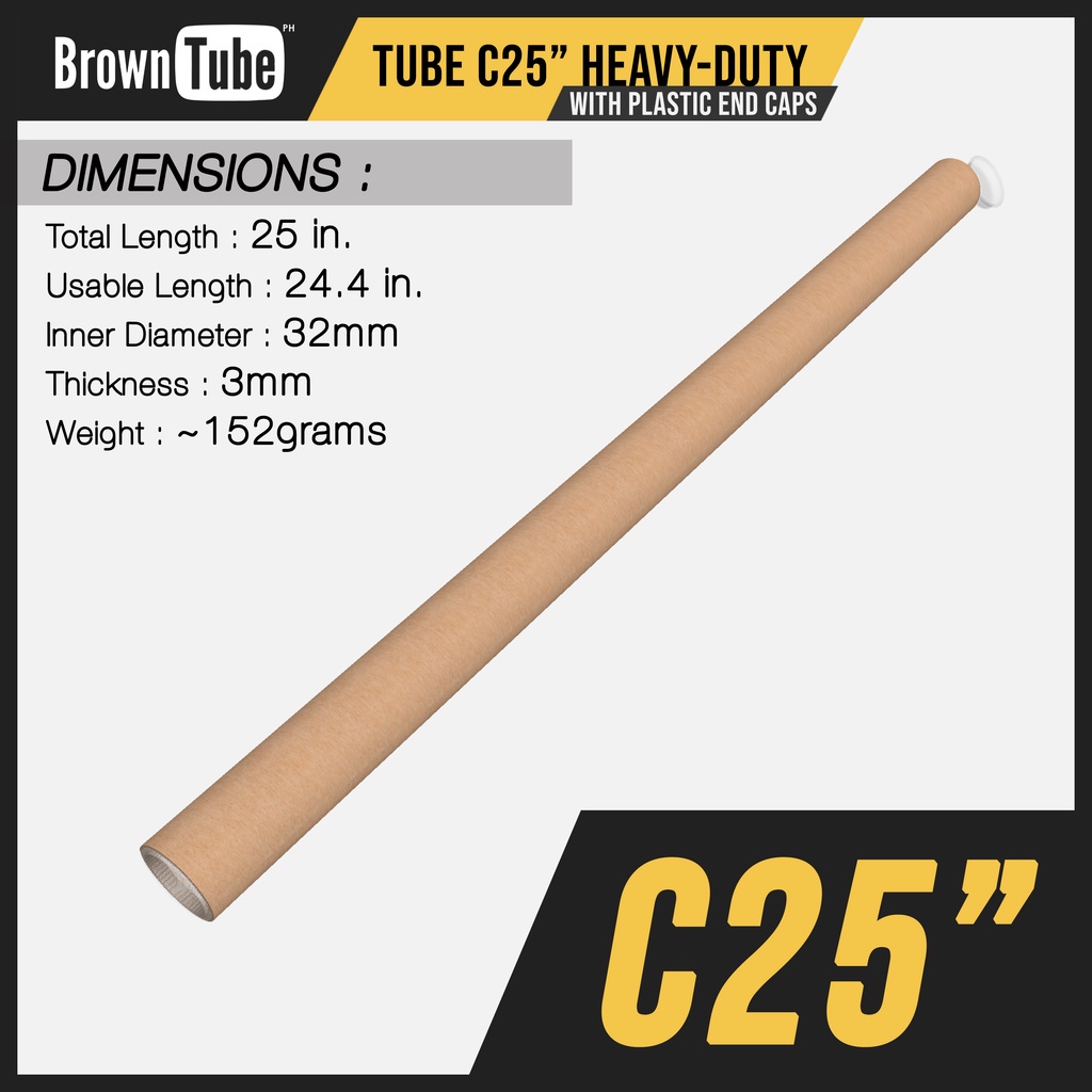 C25 Browntube - 25 inches Poster Tube NO LID Mailing Paper (For SM Ent ...