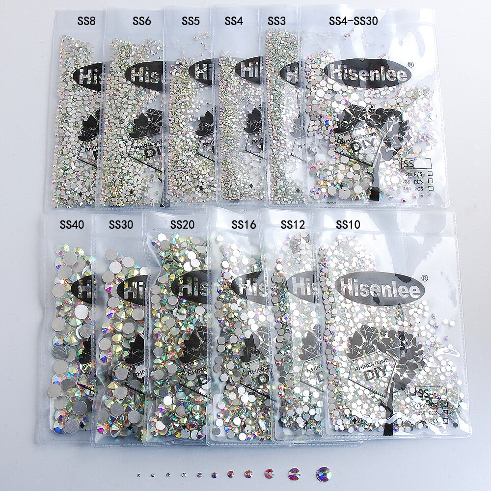 14.400 Strass Flatback AB Mix Colori, Dimensioni SS3-SS30, Non Hotfix, Per Nail Art E Decorazioni