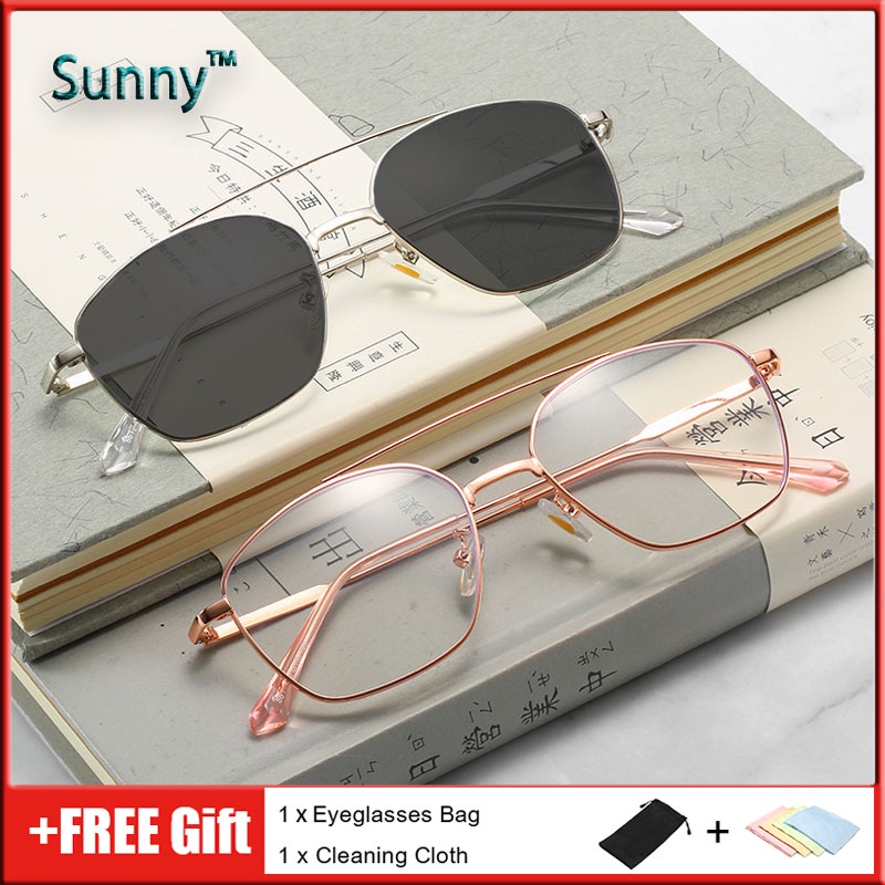 Photochromic Anti Radiation Eye Glasses For Women Men Replaceable Lens Double Beam Aviator 1295