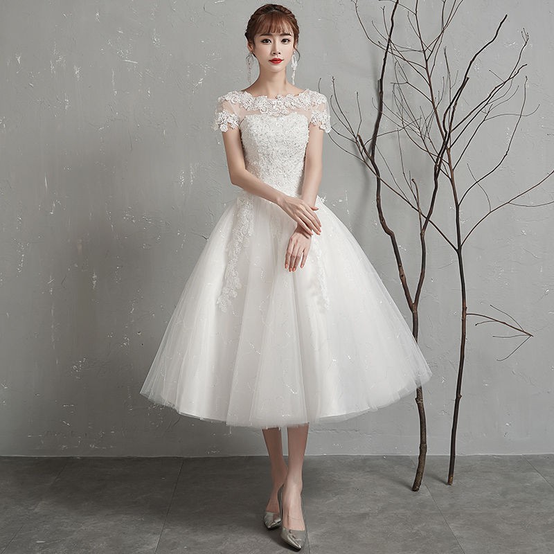 One-shoulder light wedding dress 2020 new Korean bride Mori super fairy  dream simple dress small short short style