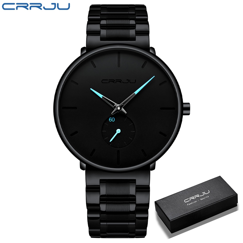 Stainless Steel Crrju Orologi CRRJU Men's Fashion Black Stainless