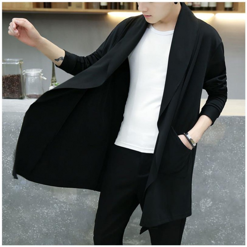 Men's Longsleeved Cardigan Korean Cloak Coats Open Front Long Casual