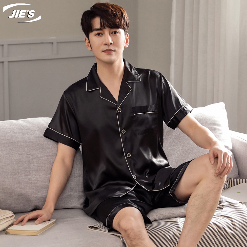 Jie's Korean fashion ice silk Men's pajamas short-sleeved ice silk thin ...