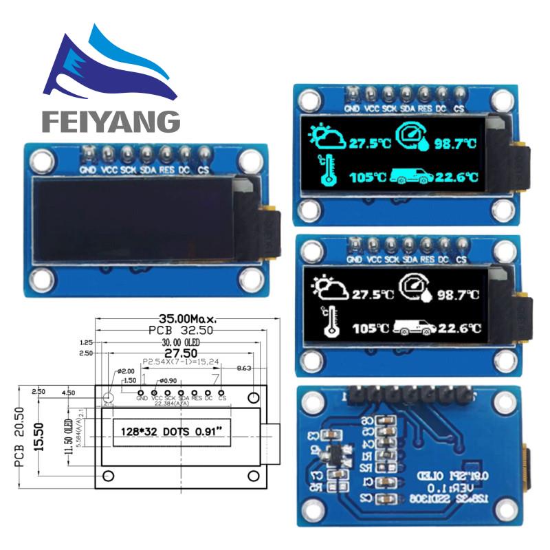 SSD1306 7PIN 0.91inch 128x32 SPI OLED Module 0.91" OLED Display Module ...