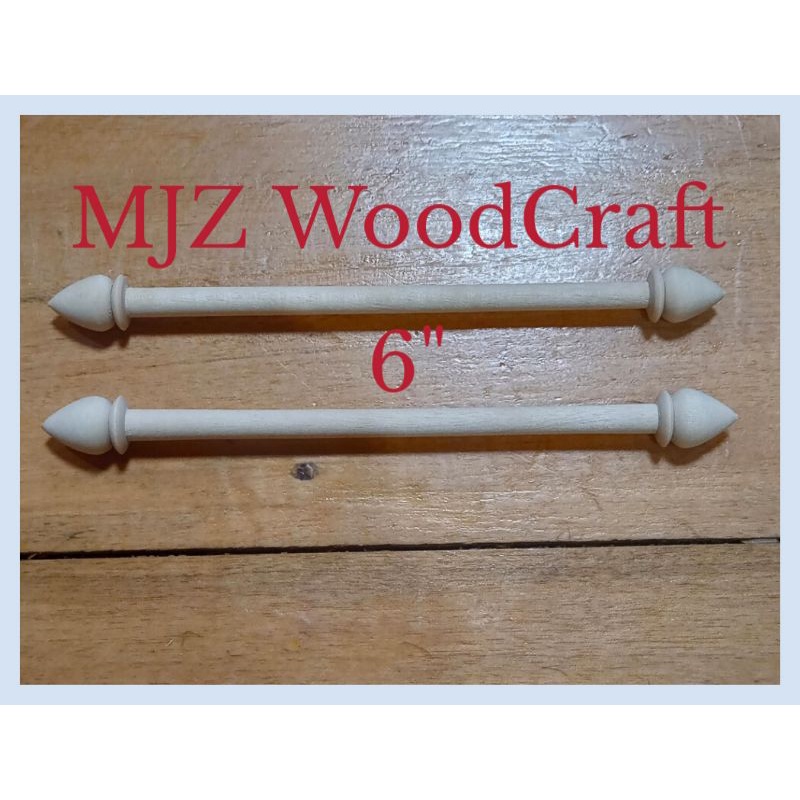Unpainted / Natural Wooden Scroll Rod (Pointed Tip) 6" ( 10pcs