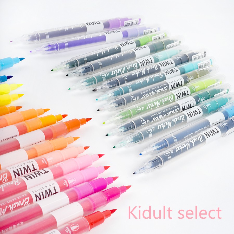 Twin Nonbleeding Slim Brush Marker Fine and Flexible Top with