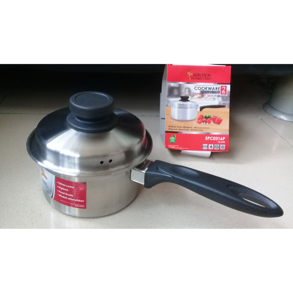 Saucepan Pan 16cm Stainless Steel Plus Lid - Golden Flying Fish ...