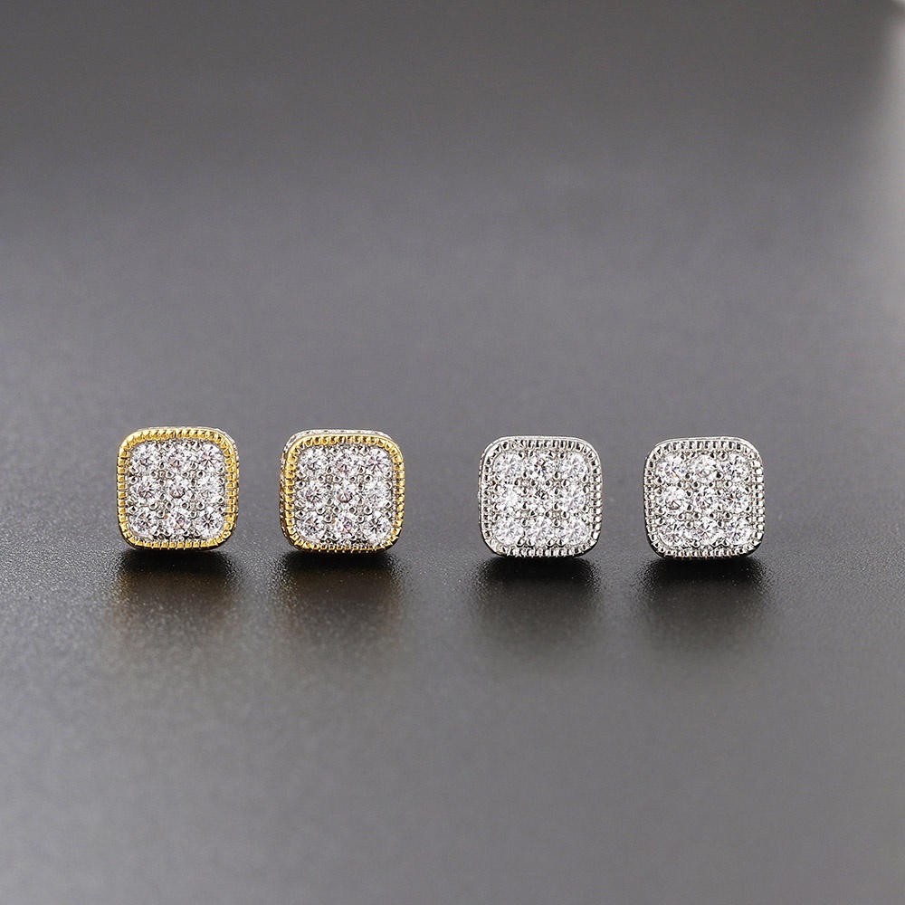 Iced Out Bling Stud Earrings For Men 8MM Square HipHop Earring For ...