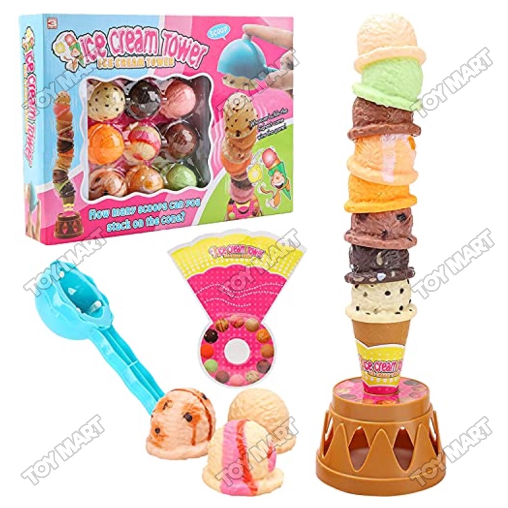 Ice Cream Stacking Tower Balancing Game with Scooper for Kids Pretend