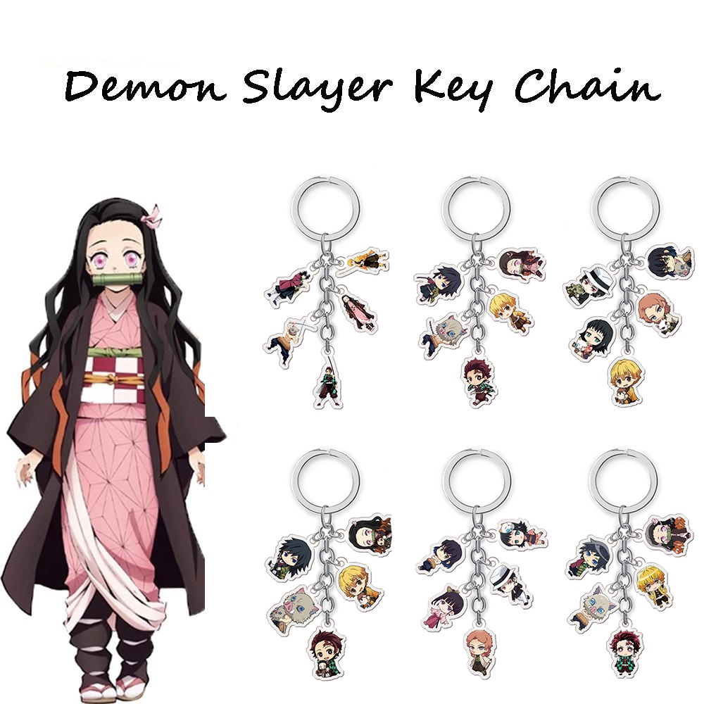 Anime Demon Slayer Keychain Cute Cartoon Keyring Pendant Double Sided Key Holder Ghost Slayer 6578