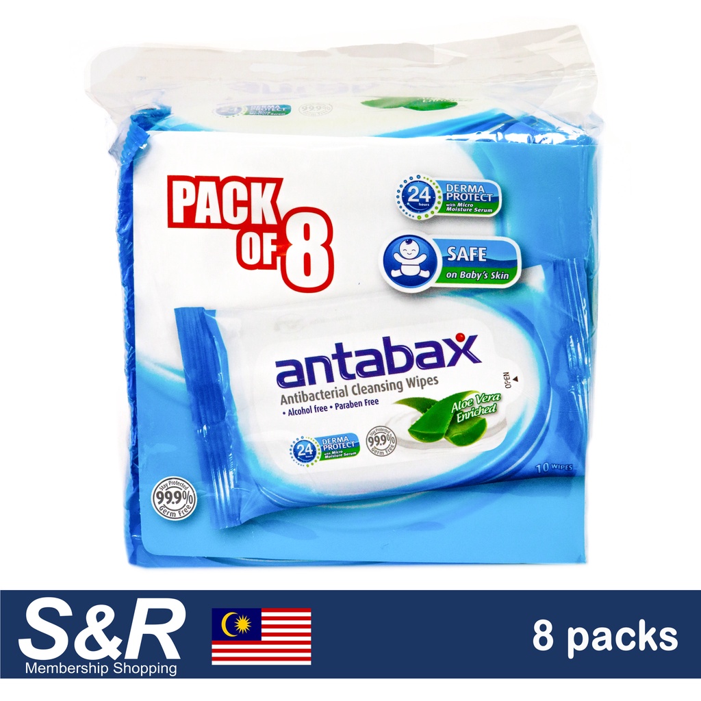 Antabax Antibacterial Cleansing Wipes (10 wipes x 8pcs) Shopee