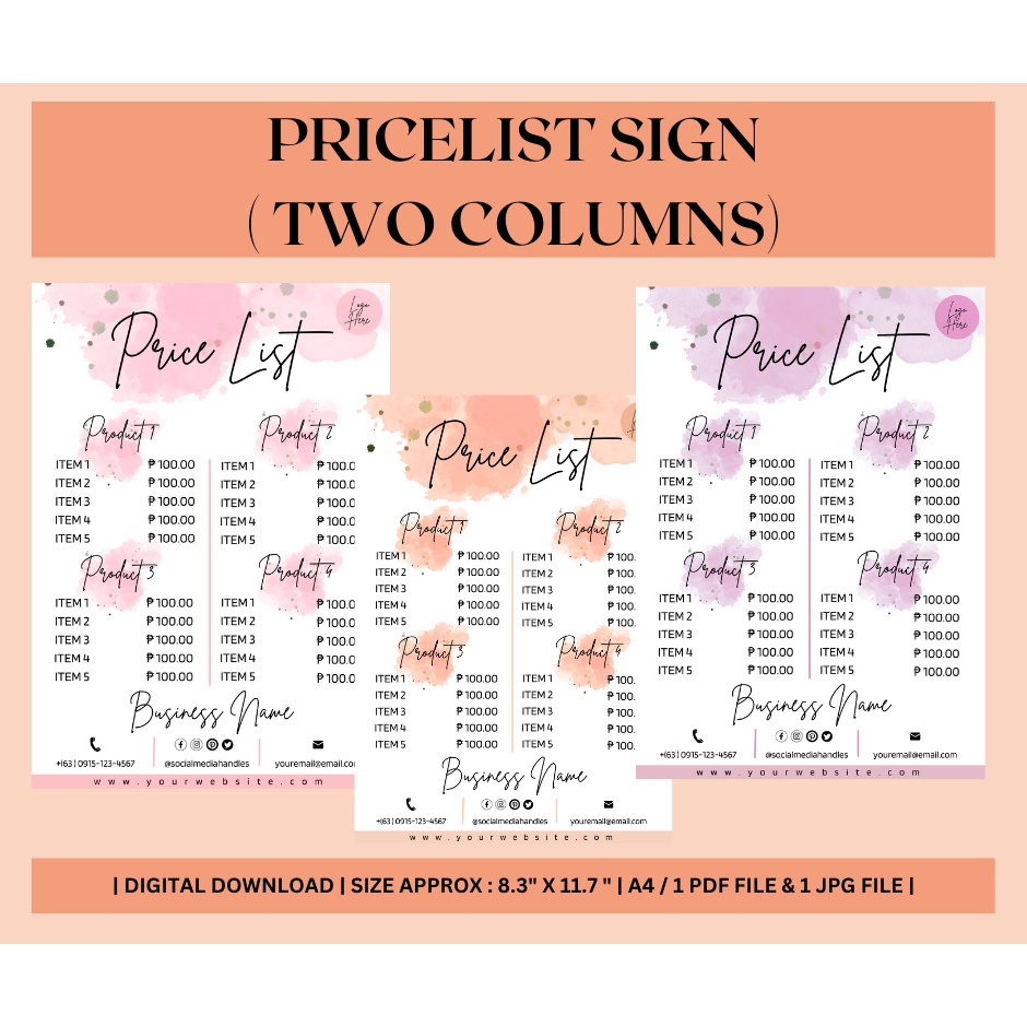 Customized Pricelist Sign | Printable Pricelist Template | Pricelist ...