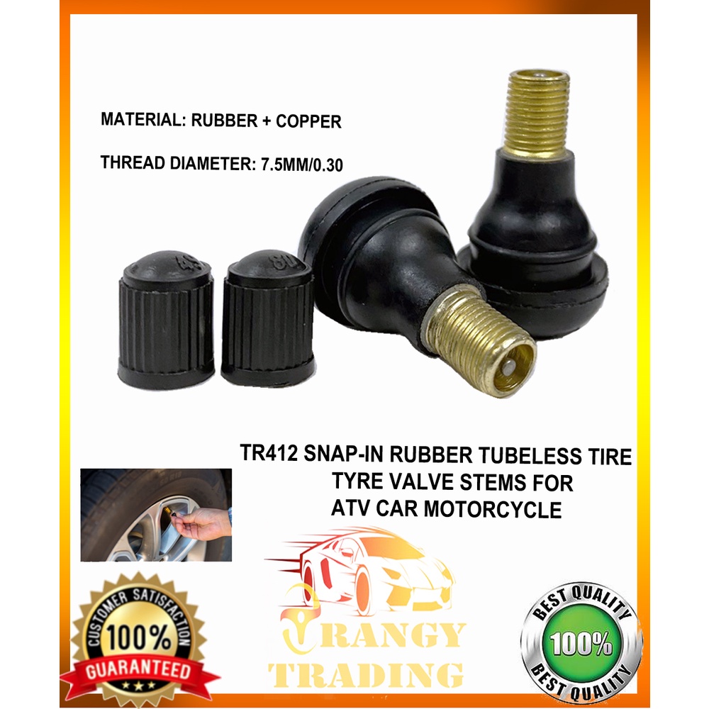 TR412 Snap-in Rubber Tubeless Tire Valve Stems for Car Motorcycle ...