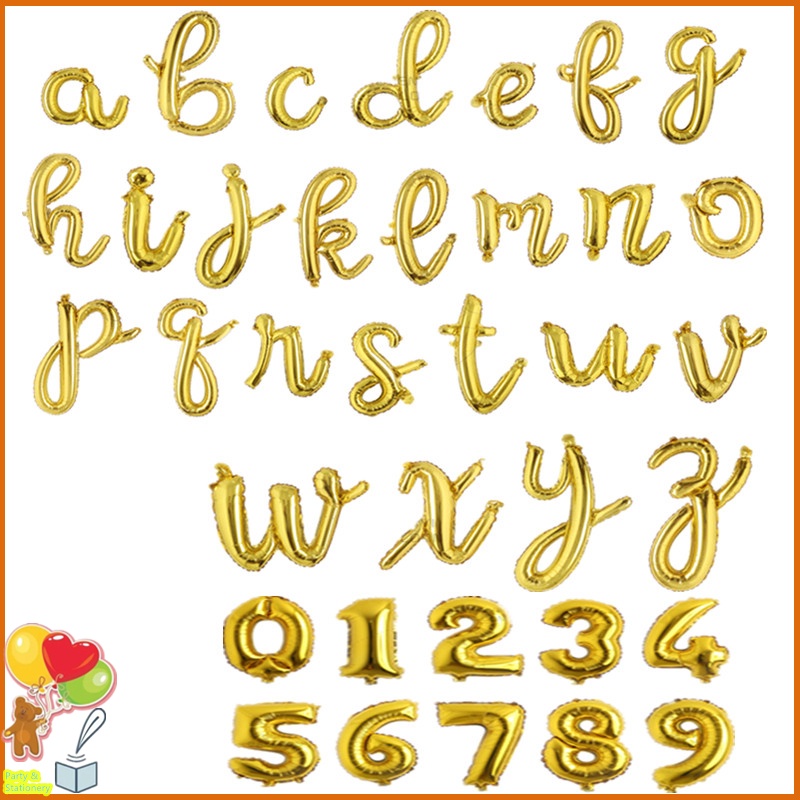 16inch Number Letter Cursive script Alphabet Foil Balloons Gold Number ...