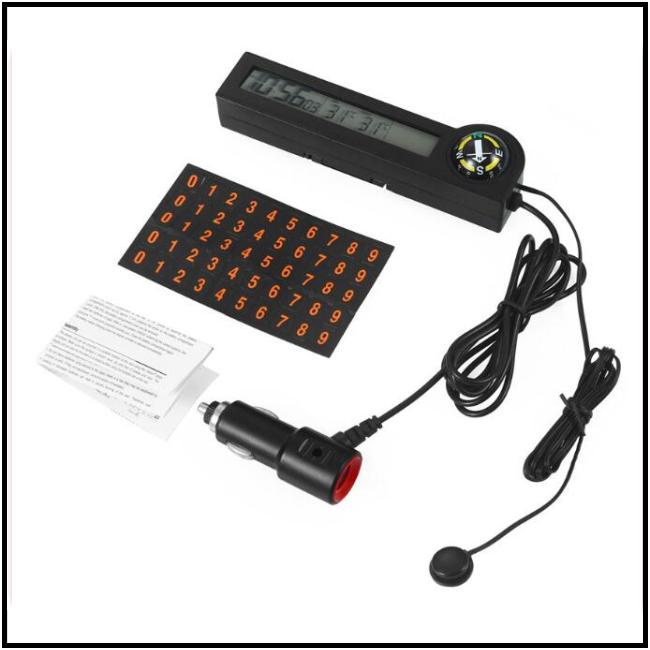 CI 12V Digital Clock Display Indoor Outdoor Compass Car Thermometer Alert Digital Clock Compass