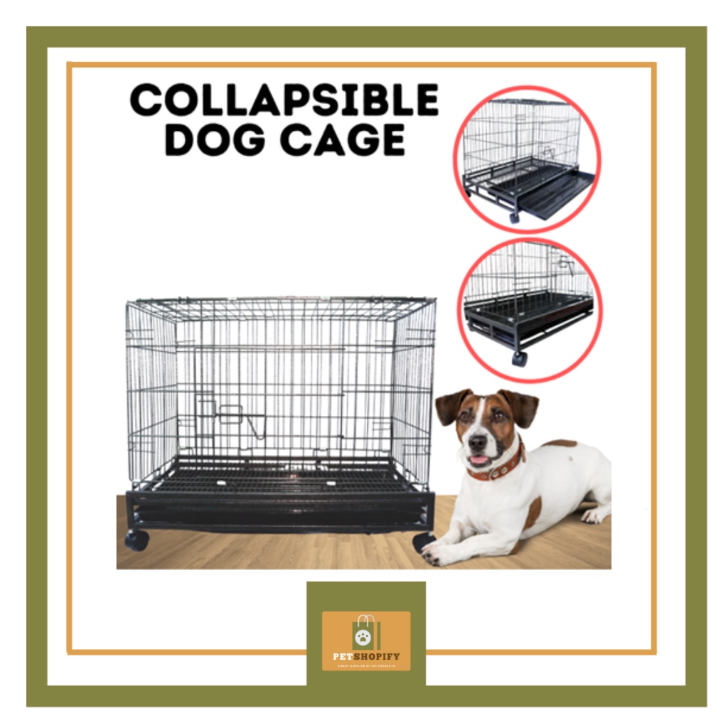 COLLAPSIBLE METAL DOG CAGE WITH WHEELS