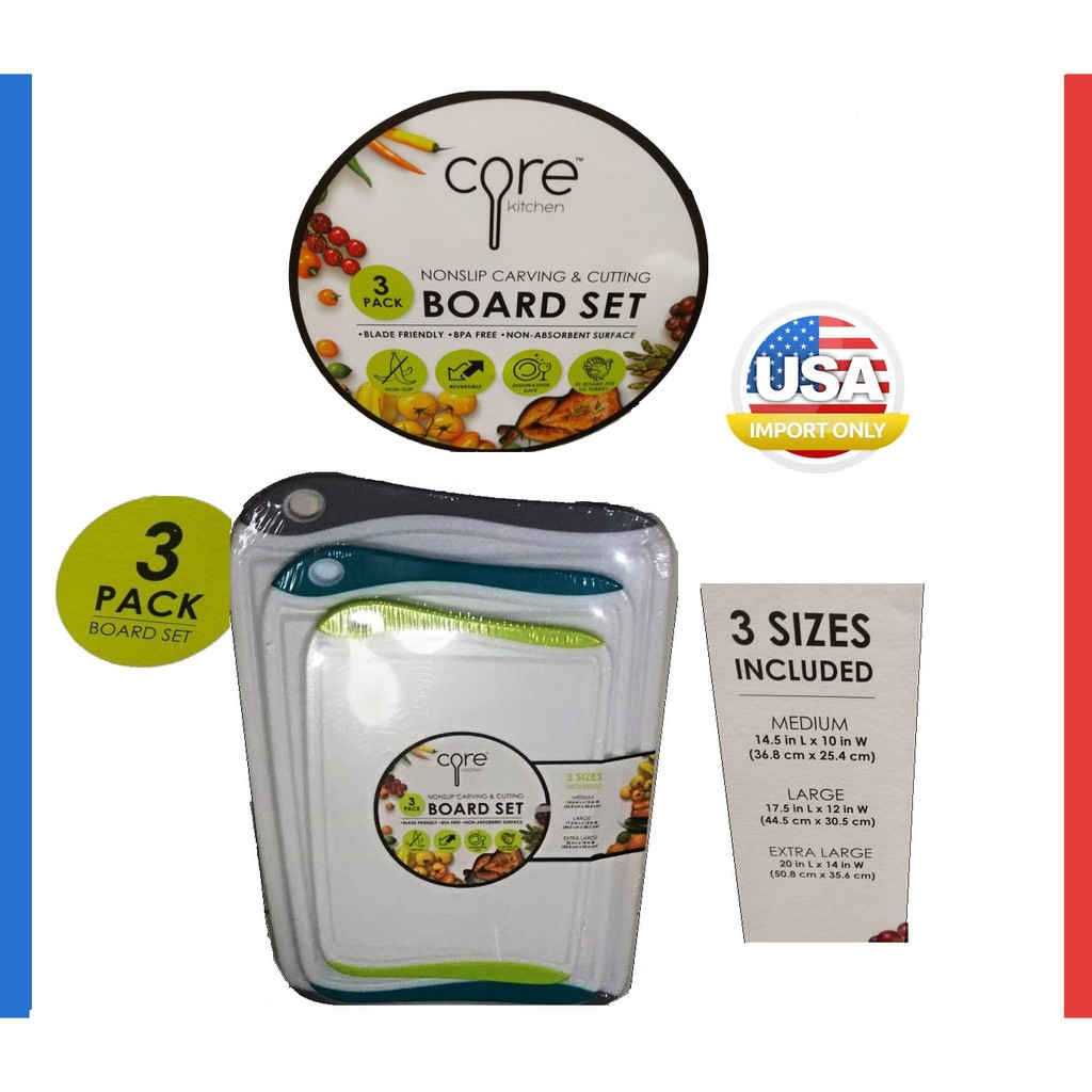 The Core Kitchen Cutting Board Set includes 3 cutting boards of different sizes medium, large