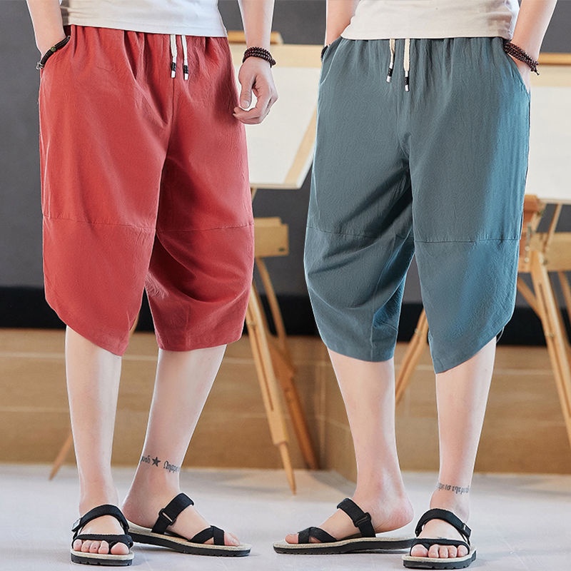 M5XL Japanese Style Cotton Linen Capri Pants Trendy Men's Shorts Men's