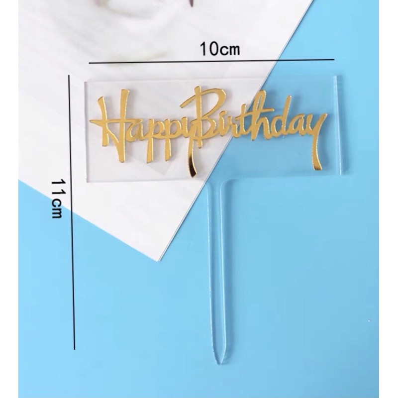 Clear acrylic gold rectangular happy birthday cake topper | Shopee ...