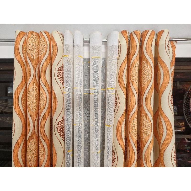 3in1-Sylvia Wave Peach + linen slab Grommet Top Curtain | Shopee ...