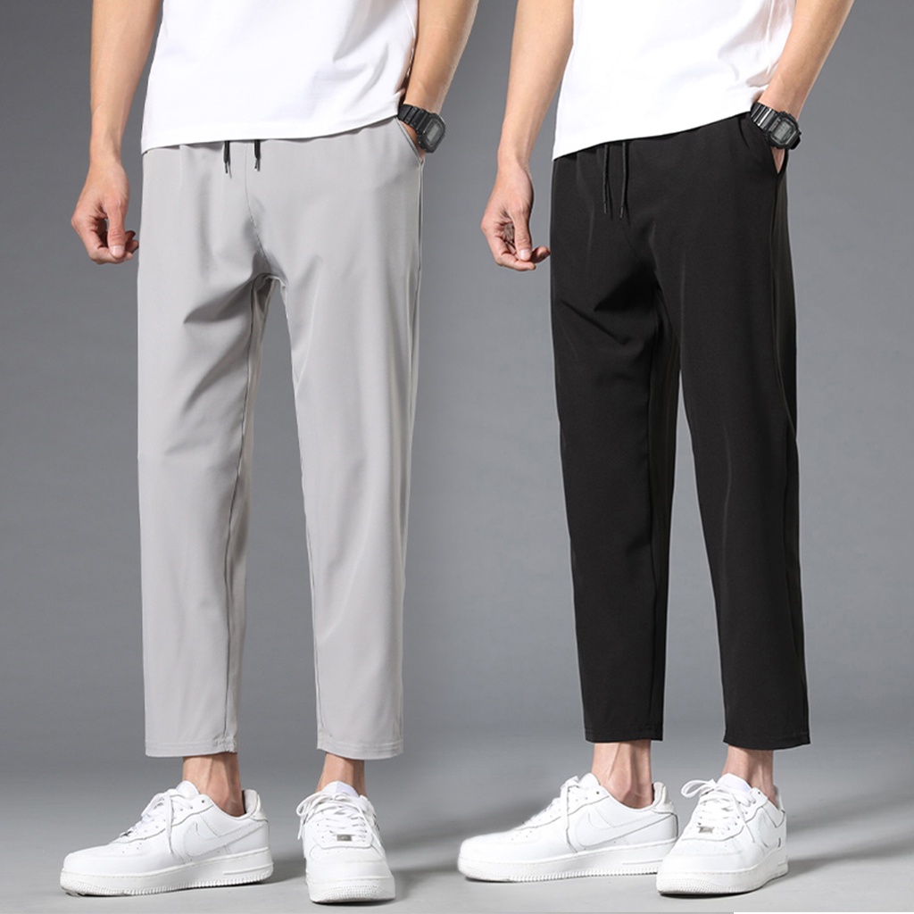 【M-5XL】Summer Korean Fashion Pants Men Plus Size Thin Straight Ice Silk ...