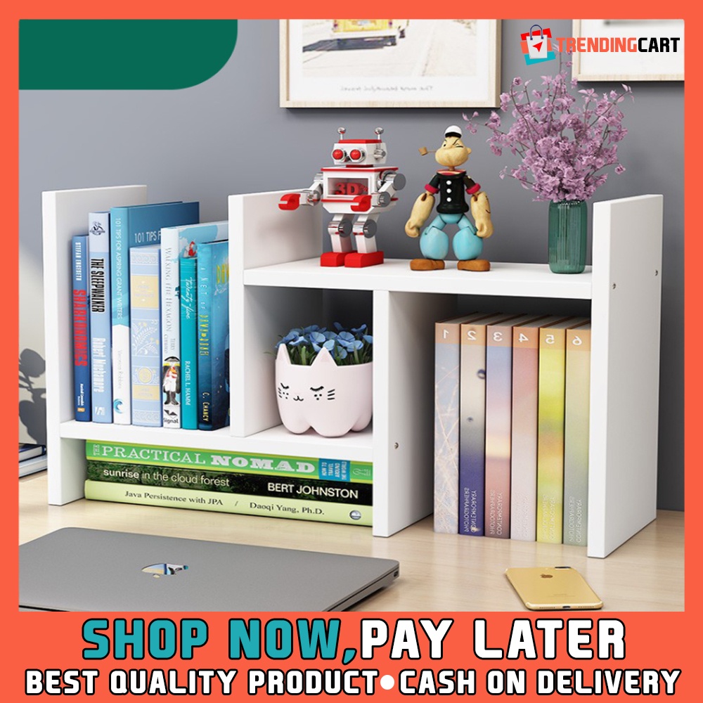 Simple Wooden Desktop Shelf Save Space Bookshelf Bookcase Office