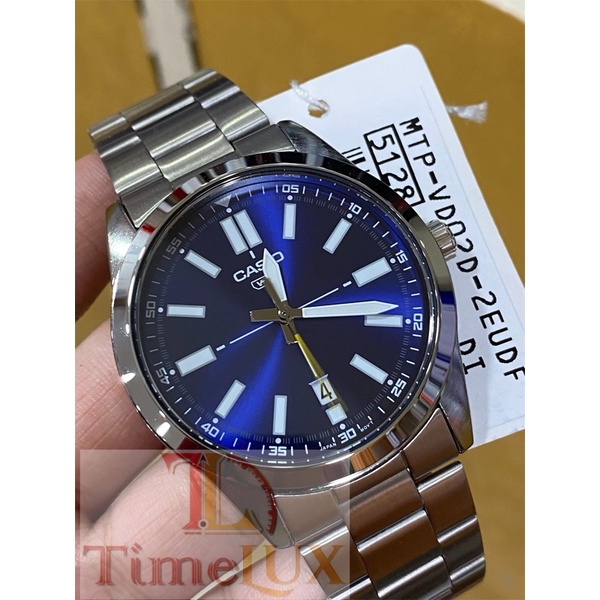 Casio MTP-VD02D-2E – Orologio Uomo Analogico Al Quarzo, Cassa Acciaio 41mm, Quadrante Blu, Cinturino Metallico, Data E Resistenza 30m - 4