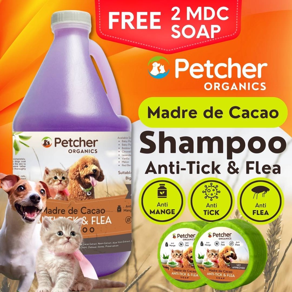 Petcher Organics Madre De Cacao Pet Shampoo 1/2 Gallon with Soap for