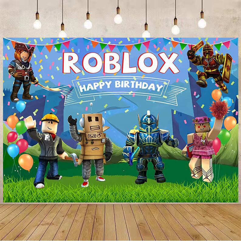 Roblox Feliz Aniversário Backdrop Cortina Kids Boys Girls Jogo Tema Festa  Fundo Pano Diy Festa Suprimentos Decoração