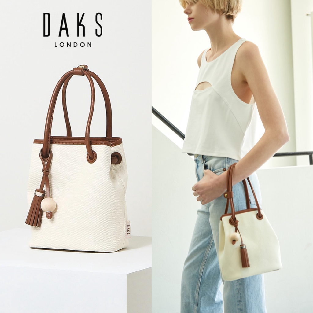 DAKS Ivory Canvas Brown Leather Color Bucket Bag Women s Tote Bag from Seoul Korea Shopee Philippines
