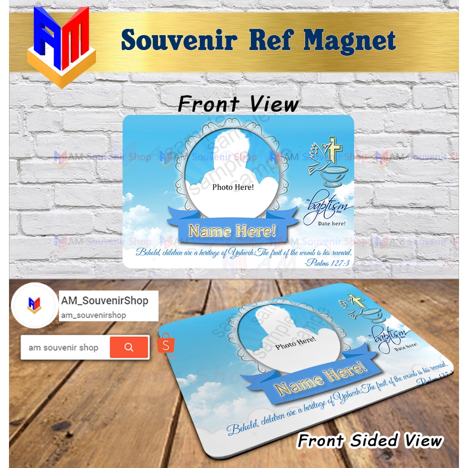 Christening Ref Magnet Souvenir / Blue and White Motif Color / ATM Size ...