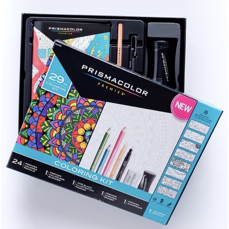 Prismacolor Premier Soft Core Pencils Adult Coloring Book Kit with Blender,  Illustration Marker, Eraser, Sharpener and Coloring Booklet, 25 Pieces