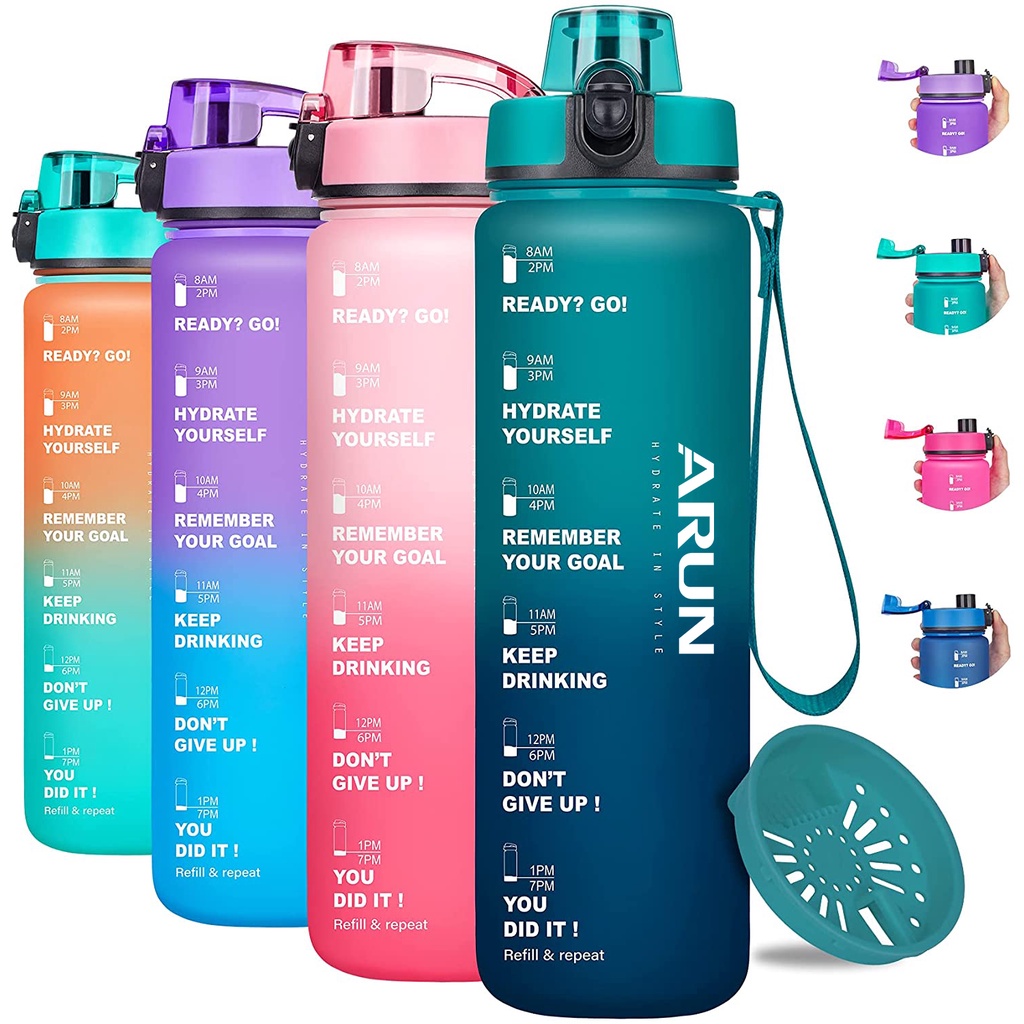 ARUN Motivational Water Bottle 1000ML with Times & Removable Strainer ...