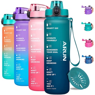 ARUN Motivational Water Bottle 1000ML with Times & Removable Strainer To Drink, Resuable Leakproof
