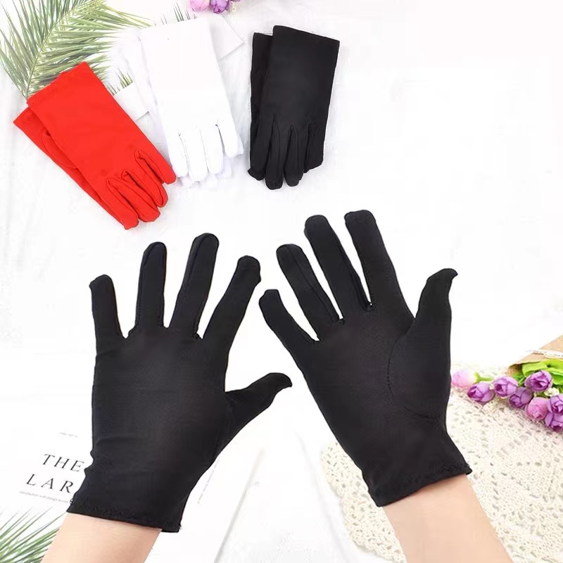 Short Solid Color Spandex Gloves Elegant Style Elastic Etiquette Gloves  Summer Sun Gloves For Women Driving