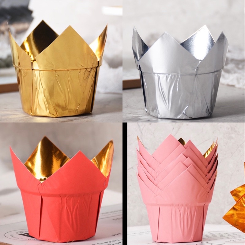 Hard paper cups, cupcake paper bases, metalic muffins, silver & gold (1 ...