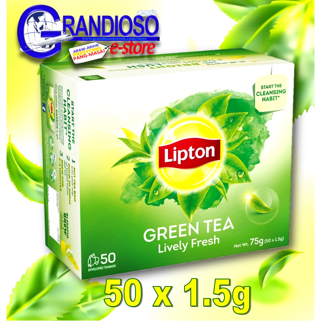 Lipton Green Tea Lively Fresh 75g (50 enveloped Tea bags) | Shopee ...