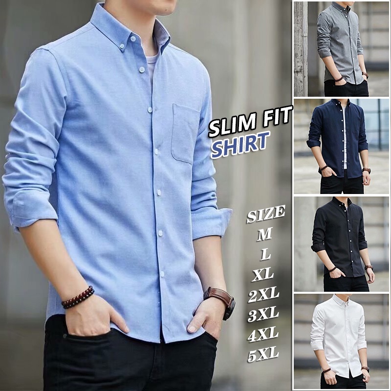 【5 Color】M-5XL Men's Plus Size Formal Long Sleeve Polo Shirt for men ...