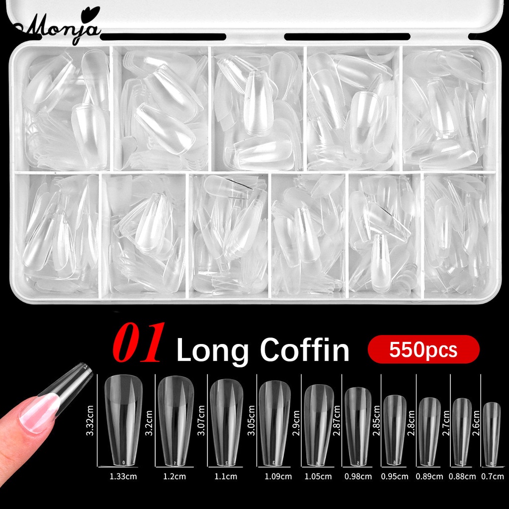 Monja 550PCS Matte Soft Gel Tips False Press on Coffin Almond Oval ...