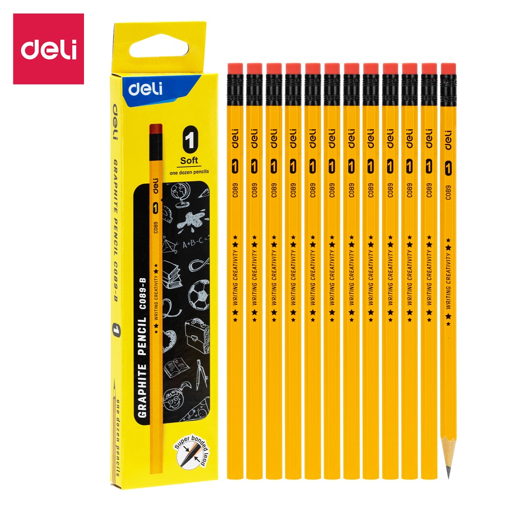 Deli 12PCS Pencil 1 2 3 Soft Medium Hard Pencil School Supplies