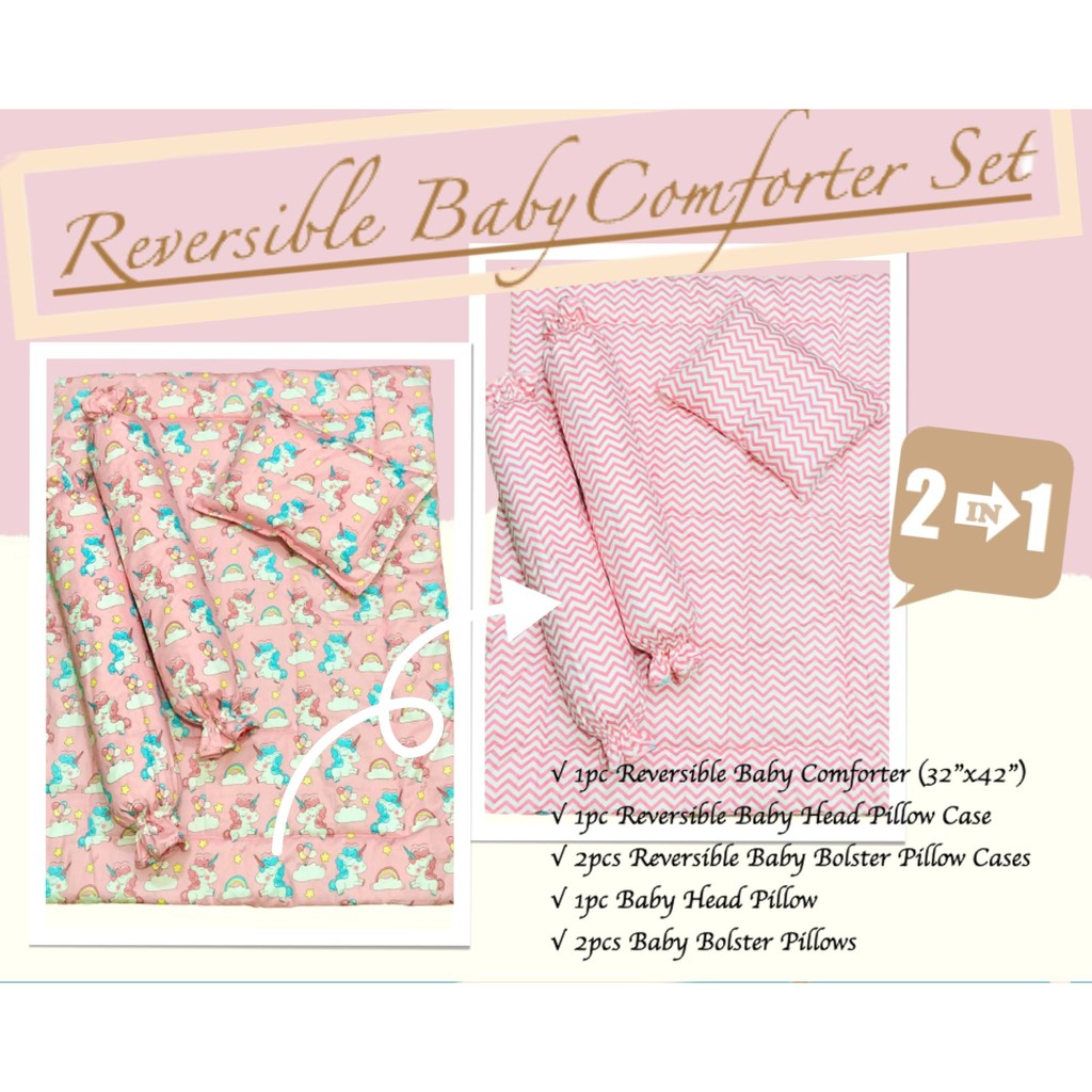 Reversible Baby Comforter Set Unicorn (Pink) Shopee Philippines