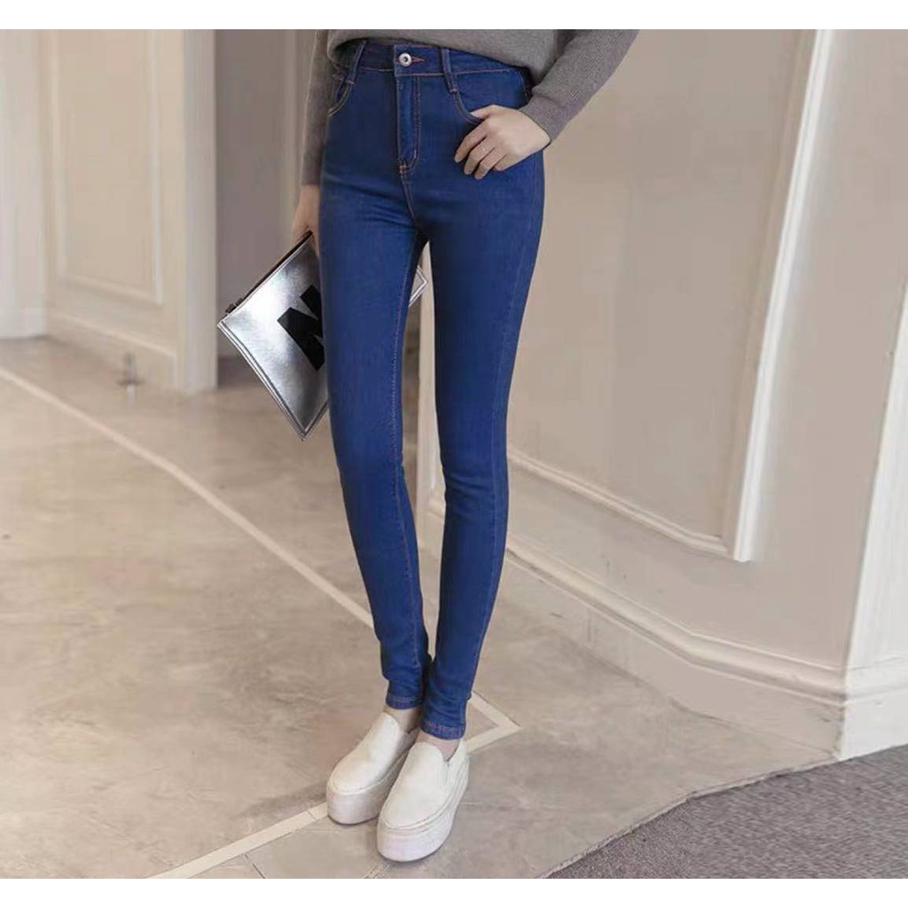 Korea classic fashion skinny mid jeans for ladies low waist jeans
