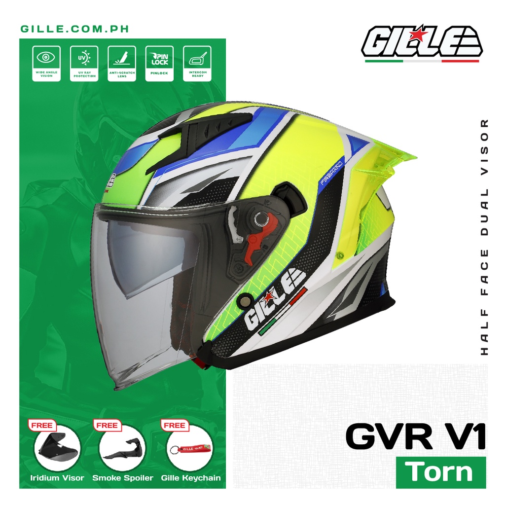 Gille Helmet 172 GVRV1 Torn Motorcycle Helmets Half Face Dual Visor