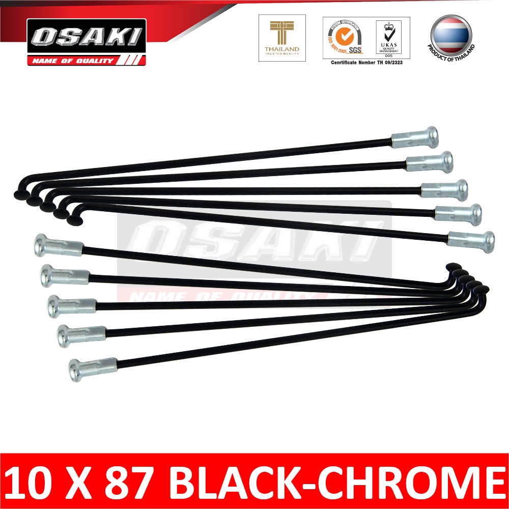 OSAKI 10G (10 Gauge) Black/Chrome Spokes & Nipple Set [Made in Thailand