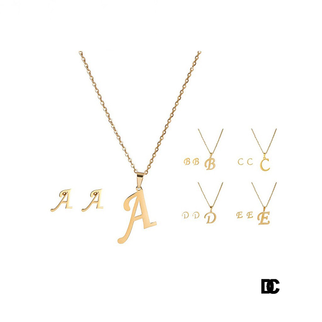 CARLIDANA Necklace Set Letter Necklace with Earrings Gold Stainless Steel  Jewelry Set