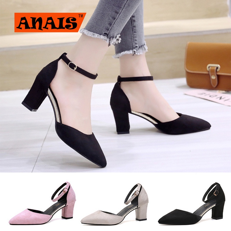Korean style fashion pointed toe chunky block pump heels office sandals with 1 strap for women Shopee Philippines