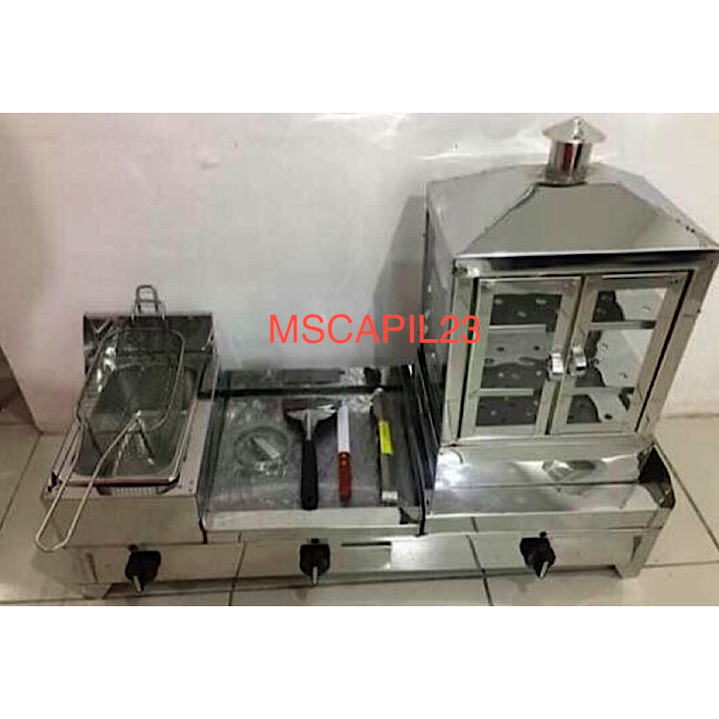 Burger griller shop with deep fryer