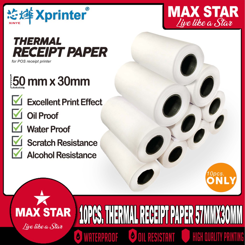 Hotxprinter 10pcs Rolls In 1 Pack 57mm30mm Thermal Paper For Thermal Receipt Printer Shopee 7539
